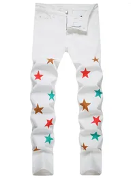 Men's Jeans White Oversized Star Embroidery Speckled Ink Micro Stamp High Elasticity Soft Four Seasonal Trend Durable Metal 4648
