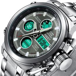 Dual Display Black Watches Men Waches Electronic Luminous Quartz Sport Digital Watches Man Waterproof Relogio Masculino238P
