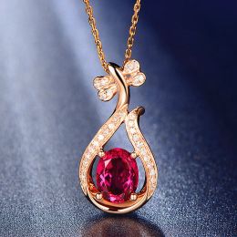 Necklace Rose gold tone red crystal ruby gemstones diamonds pendant necklaces for women jewelry fashion choker chain bijoux accessories