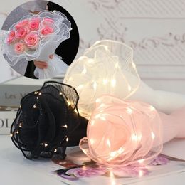 Wave Yarn Flower Wrapping Paper With Led Lights Valentines Wedding Bouquet Gift Packing Lace Mesh For Florist Wrap Decor 240124