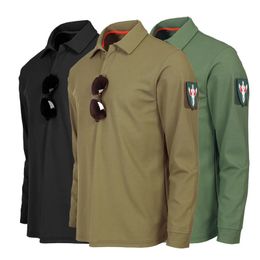 Men's Embroidered Long Sleev Polo Shirts Summer Plus Size Military Clothes Quick Dry Tactical Plain Turn-down Army T-shirts 240123