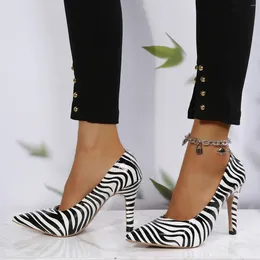 Sandals Leisure Women Stripe Print Comfortable Slip On Thin High Heels Work Shoes Ponited Toe Breathable Leopard Womens