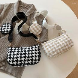 Evening Bags Female Vintage Plaid Printing Shoulder With Mini Round Purse Pendant Women Casual Small Crossbody 2pcs Composite