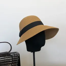 Wide Brim Hats Summer Hat Women Beach Trilby Large Jazz Sun Panama Paper Straw Men Cap With Black Ribbon