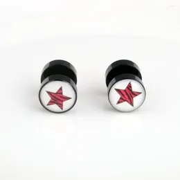 Stud Earrings Fashion Red Pentagram Geometric Double Round Stainless Steel Acrylic Star Trendy Cool Personlity Small
