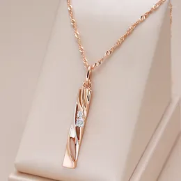 Chains Kinel Fashion Geometric Hollow Zircon Pendant Necklace 585 Rose Gold And Silver Dichroic Plating Wedding Daily Fine Jewellery Gift