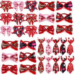 Dog Apparel 50pcs Cute Plush Valentine's Day Style Pet Bowtie Adjustable Collar Bow Neckties For Small Supplies Red Bows