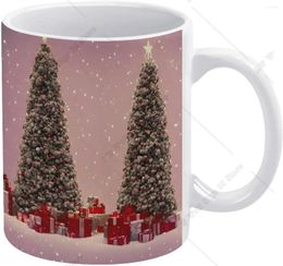 Mugs Snowy Christmas Trees Mug Merry Coffee Ceramic Drinking Cup With Handle Tea 11oz For Home Gift