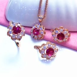 Necklace Crystal Flower Jewellery Set 585 Purple Gold Necklaces 14k Rose Gold Rings for Women Engagement Wedding Party Gift