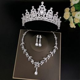 Alloy Luxury Silver Colour Crystal Bridal Jewellery Sets Rhinestone Tiara Crown Earring Choker Necklace Wedding African Beads Jewellery Set