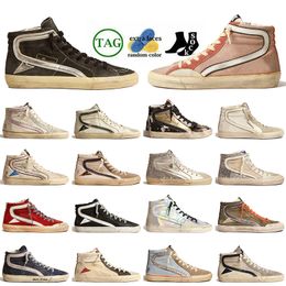 Top Fashion Silver Gold Vintage Glitter Designer Casual Shoes Handcrafted Mid Ball Star Womens Mens Italy Brand Slide Luxury Trainers Calfskin Flash Sneakers