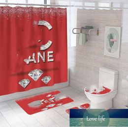 Quality Creative Simple Geometric Four-Piece Set Hotel Shower Curtain Floor Mat Toilet Foot Mat Full Set Wholesale Toilet Partition Curtain