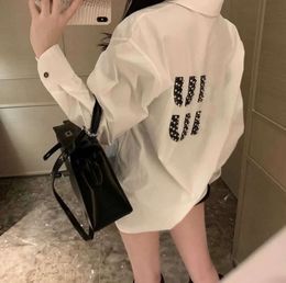 Summer New Shirt Designer Blouse Fashion All-match Ice Silk Cotton Shirts Rhinestone Letters Long Sleeved Womens Casual Coat Hot sale 1668
