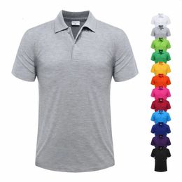 Mens lapel summer short sleeved polo shirt casual ribbed breathable high-quality loose fitting work clothes 240130