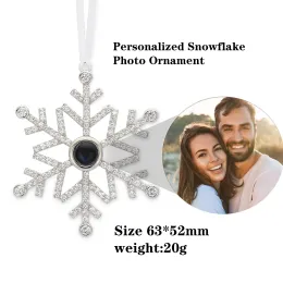 Jewelry 63*52MM Personalized Snowflake Photo Ornament Custom Picture Pendant Ribbon Christmas Gift Tree Decorations Winter Love Memorial