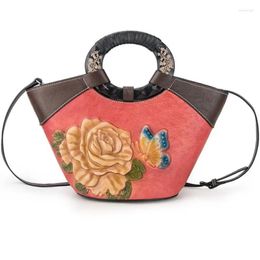 Evening Bags Chinese Style Women Real Leather Big Handbags Female Shoulder Crossbody Engrave Flowers Messenger Bag Lady Girl Party Tote