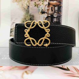 Fashion Double-sided Lychee Grain Belt Luxury Men Women Designer Width 3.8cm Gold Silver Smooth Buckle Leather Belts 7KZD