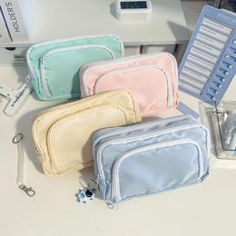 Child Stationary Pen Pencil Storage Bag Multi Layer Large Capacity Cosmetic Travel Simple Plaid Case