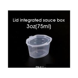 75Ml 3Oz Disposable Plastic Sauce Cups With Lid Seasoning Chutney Box Clear Take-Out Box Food Takeaway Small Storage Box 100Pcs Sn265p