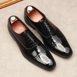 Black Brown Oxfords Genuine Leather Men Lace Up Fashion Casual Pointed Toe Formal Business Male Wedding Dress Shoes
