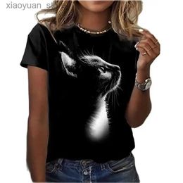 Women's T-Shirt Fashion Woman Blouses 2022 T-shirt Womens 3d Cats Print Black Kawaii T Shirt Female Clothing Oversized Summer Top Free Shipping 240130