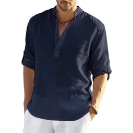 Men's Casual Shirts Plus Size Long Sleeved Shirt Soft Touch Breathable Cotton Linen Top For Home Date Party Work Shopping