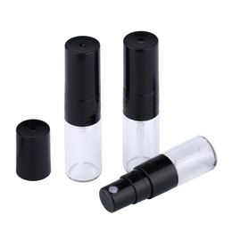 100 Pcs/Lot 1ml 2ml mini Perfume Bottle Black Spray Refillable Empty Bottles Cosmetic Containers Ecovp