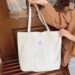 Shopping Bags Retro Women Canvas Handbag Simple Solid Color Female Shoulder Bag Reusable Grocery Tote