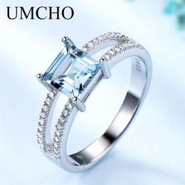 UMCHO Solid 925 Sterling Silver Jewellery Created Nano Sky Blue Topaz Rings For Women Cocktail Ring Wedding Party Fine Jewellery CJ191224a