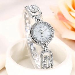Wristwatches NO.2 Luxury Ladies Rhinestone Gold Alloy Women Dress Watches Relogio Feminino