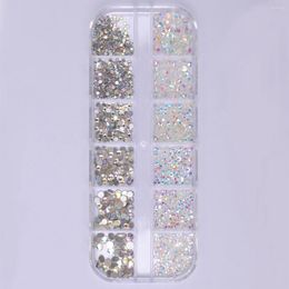 Nail Art Decorations 12 Grids Mixed Colours AB SS4-SS16 Round Accesories Flat Back Parts Rhinestones Packing Glitter