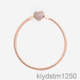 Luxury Fashion 18k Rose Gold Cz Diamond Heart Bracelets Original Box for 925 Silver Smooth Snake Chain Bracelet 5jmr