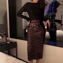 Skirts Bling Sequined Women Pencil Skirt 2024 Spring Party Woman Clothing High Waist Bodycon Elastic Long Wool Cotton Blend