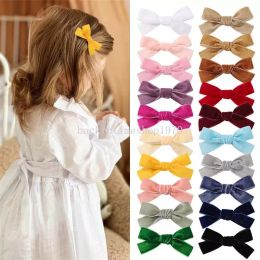 Solid Colour Veet Ribbon Accessories Hair Clips Cute Girls Mini Bow Hairpins Boutique Barrettes Kids Headwear