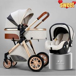 Luxury Multi-functional 3 in 1 Baby Stroller with Car Seat High Landscape Can Sit Reclining Light Folding Two-way Design Pram Strollers#