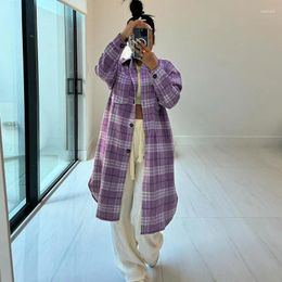 Women's Blouses Apprabant Plaid Casual Woollen Shirt Single Breasted Fashion Turn Down Collar Pocket Long Sleeve Loose Cardigan Top