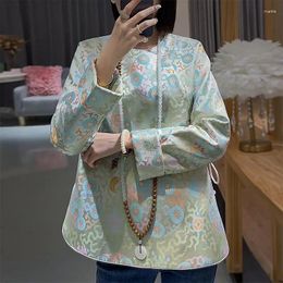 Ethnic Clothing Chinese Style Improve Tang Suit Top Women's Spring And Autumn Retro Jacquard Brocade Loose Lace-up All-Matching Fashion Wo