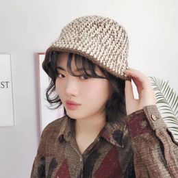 Berets Warm Ethnic Style Harajuku For Women Autumn And Winter Weave Female Hats Knitting Bucket Hat Wool Korean Caps