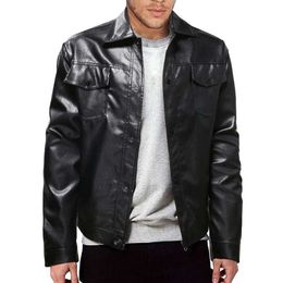 European Fashion Men's Single Button Leather Jacket, Calipe Motorcycle Leather Jacket, Loose Oversized Jacket