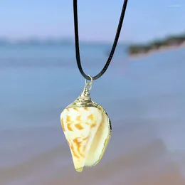 Pendant Necklaces Natural Conch Snail Shells Metal Trim Necklace Bohemia Beach Woman Charms Dangle Choker Sweater Chains DIY Neck Jewelry