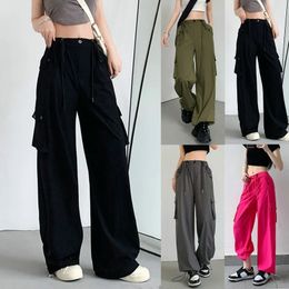 Womens Y2k Freight Pants Solid Low Waist Sports Pants Dragging Wide Legs Trousers 2024 Summer Street Clothing Punk Casual Technology Pants 240130