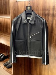 Winter H Mens Jacket Patchwork Genuine Leather Jacket Designer Men Coats Flight Jacket Imported Lambskin Large Pocket Zipper Dermis Leather Coat Lapel Jacket