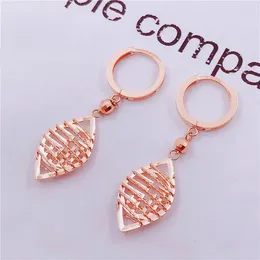 Dangle Earrings Classic 585 Purple Gold Plated 14K Rose Rhombus Leaf For Women Openwork Design Elegant In Wedding Jewellery