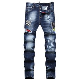 TR APSTAR DSQ Men's Jeans Hip Hop Rock Moto DSQ COOLGUY JEANS Design Ripped Denim Biker DSQ Jeans for men 1053 color blue