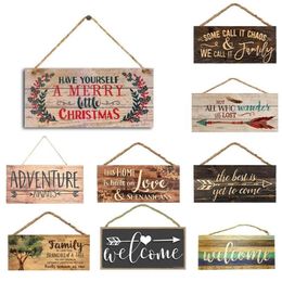 Christmas Decorations Years Wooden Door Hanging Sign Tree Ornament Home Decor Wood Xmas Gift286i