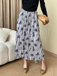 Skirts High Elastic Waist Grey Halo Dye Textured Long Thick Half-body Skirt Women Fashion Tide Spring Autumn O609