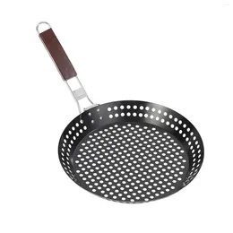 Pans Grilling Skillet Perforated Foldable Handle Iron Indoor Or Outdoor Pan For Frying Restaurant Hiking Home