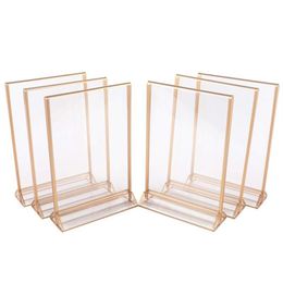 Party Decoration Gold Double Sided Picture Frames Acrylic Sign Holders Vertical Po Stand For Table Numbers Wedding Cards Pressed F262Z