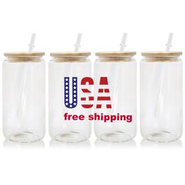 CA USA warehouse seller 16oz blank sublimation soda shaped Cups Beer Glass can with bamboo Lid for iced coffee