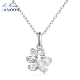 Necklaces LAMOON Necklace For Women Bear's Paw 5x5.5mm 100% Natural Gemstone Clear Quartz Chain 925 Sterling Silver Fine Jewellery LMNI067